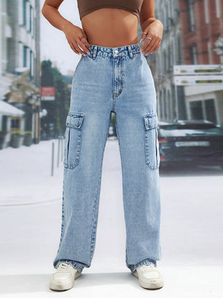 Shop Pocketed Long Jeans Now On Klozey Store - Trendy U.S. Premium Women Apparel & Accessories And Be Up-To-Fashion!