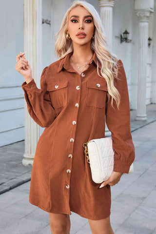 Shop Button Down Puff Sleeve Dress Now On Klozey Store - Trendy U.S. Premium Women Apparel & Accessories And Be Up-To-Fashion!