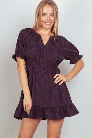 Shop VERY J Floral Textured Woven Ruffled Mini Dress Now On Klozey Store - Trendy U.S. Premium Women Apparel & Accessories And Be Up-To-Fashion!