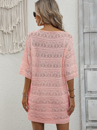 Shop Openwork V-Neck Mini Knit Dress Now On Klozey Store - U.S. Fashion And Be Up-To-Fashion!