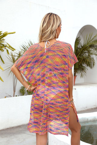 Shop Openwork Contrast Short Sleeve Cover-Up Now On Klozey Store - Trendy U.S. Premium Women Apparel & Accessories And Be Up-To-Fashion!