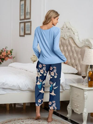 Shop Round Neck Top and Printed Pants Lounge Set Now On Klozey Store - U.S. Fashion And Be Up-To-Fashion!