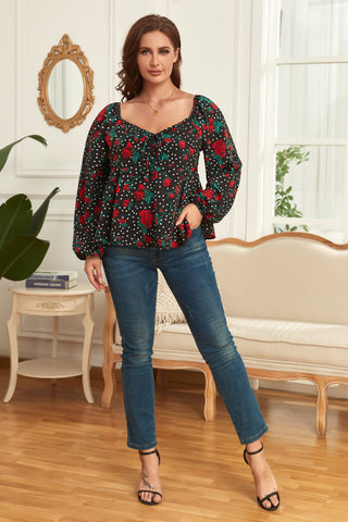 Shop Plus Size Floral Balloon Sleeve Blouse Now On Klozey Store - Trendy U.S. Premium Women Apparel & Accessories And Be Up-To-Fashion!