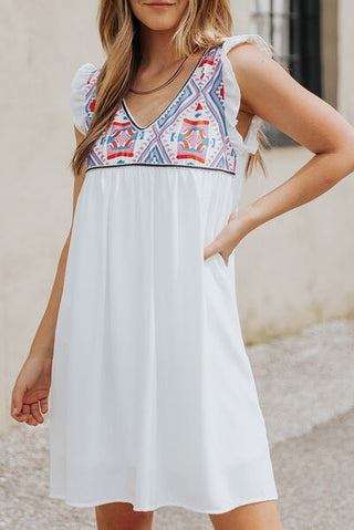 Shop Ruffled Geometric V-Neck Sleeveless Dress Now On Klozey Store - U.S. Fashion And Be Up-To-Fashion!
