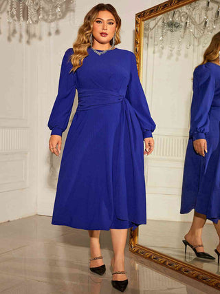 Shop Plus Size Round Neck Long Sleeve Dress Now On Klozey Store - Trendy U.S. Premium Women Apparel & Accessories And Be Up-To-Fashion!