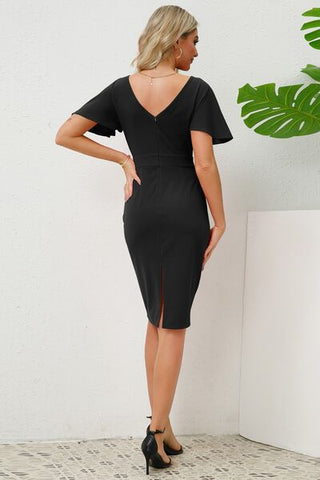 Shop Slit Round Neck Flutter Sleeve Dress Now On Klozey Store - Trendy U.S. Premium Women Apparel & Accessories And Be Up-To-Fashion!