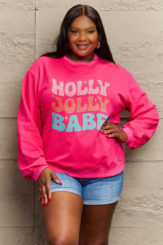 Shop Simply Love Full Size HOLLY JOLLY BABE Long Sleeve Sweatshirt Now On Klozey Store - Trendy U.S. Premium Women Apparel & Accessories And Be Up-To-Fashion!