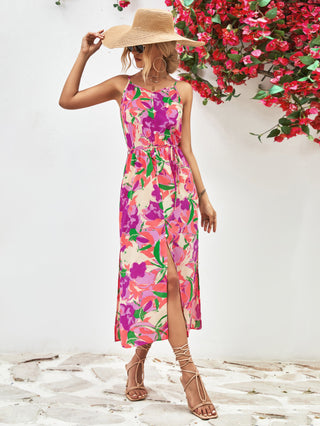 Shop Printed Spaghetti Strap Front Slit Dress Now On Klozey Store - U.S. Fashion And Be Up-To-Fashion!