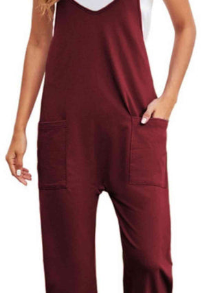 Shop Full Size Spaghetti Strap Straight Leg Jumpsuit with Pockets Now On Klozey Store - Trendy U.S. Premium Women Apparel & Accessories And Be Up-To-Fashion!