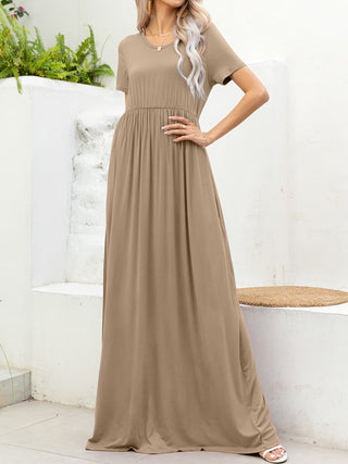 Shop Round Neck Short Sleeve Maxi Dress with Pockets Now On Klozey Store - Trendy U.S. Premium Women Apparel & Accessories And Be Up-To-Fashion!