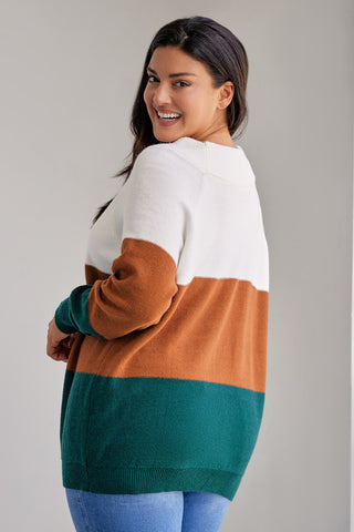 Shop Plus Size Color Block Long Sleeve Sweater Now On Klozey Store - Trendy U.S. Premium Women Apparel & Accessories And Be Up-To-Fashion!