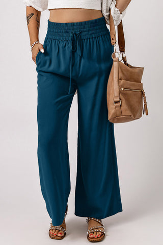Shop Drawstring Smocked Waist Wide Leg Pants Now On Klozey Store - Trendy U.S. Premium Women Apparel & Accessories And Be Up-To-Fashion!