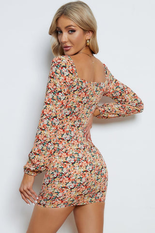Shop Floral Long-Sleeve Bodycon Dress Now On Klozey Store - Trendy U.S. Premium Women Apparel & Accessories And Be Up-To-Fashion!