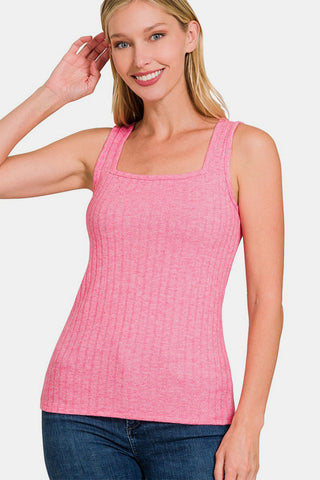 Shop Zenana Ribbed Square Neck Tank Now On Klozey Store - Trendy U.S. Premium Women Apparel & Accessories And Be Up-To-Fashion!