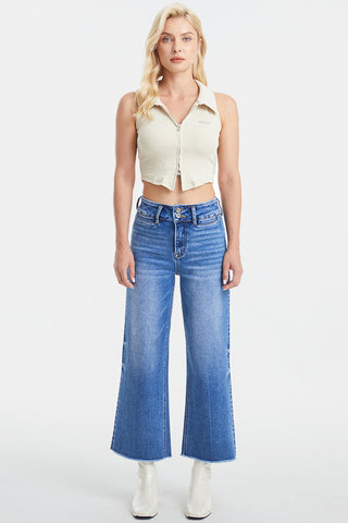 Shop BAYEAS Full Size Raw Hem High Waist Wide Leg Jeans Now On Klozey Store - Trendy U.S. Premium Women Apparel & Accessories And Be Up-To-Fashion!