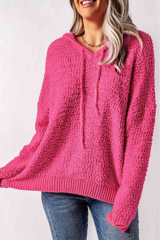 Shop Popcorn Knit Slit Hooded Sweater Now On Klozey Store - U.S. Fashion And Be Up-To-Fashion!