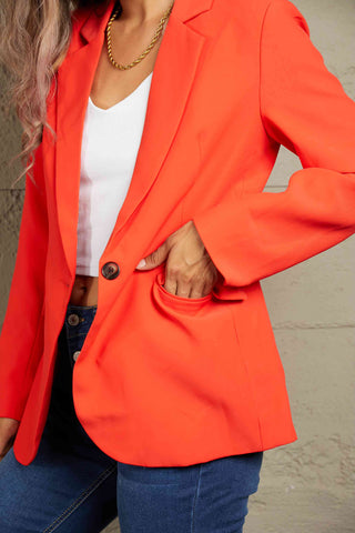 Shop Double Take One-Button Padded-Shoulder Blazer Now On Klozey Store - Trendy U.S. Premium Women Apparel & Accessories And Be Up-To-Fashion!