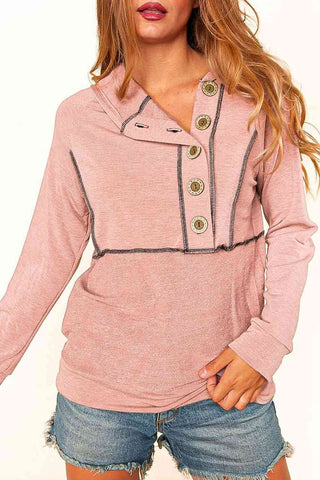 Shop Buttoned Long Sleeve Hoodie Now On Klozey Store - Trendy U.S. Premium Women Apparel & Accessories And Be Up-To-Fashion!