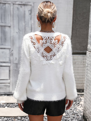 Shop Lace Detail Cutout Long Sleeve Pullover Sweater Now On Klozey Store - U.S. Fashion And Be Up-To-Fashion!