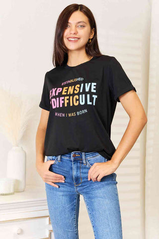 Shop Simply Love Slogan Graphic Cuffed Sleeve T-Shirt Now On Klozey Store - Trendy U.S. Premium Women Apparel & Accessories And Be Up-To-Fashion!