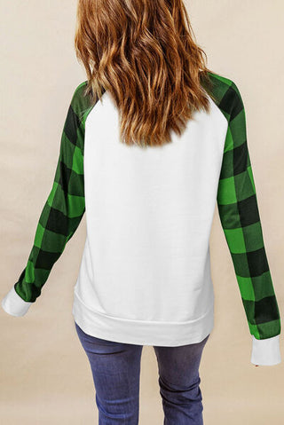 Shop LUCKY Plaid Round Neck Raglan Sleeve T-Shirt Now On Klozey Store - Trendy U.S. Premium Women Apparel & Accessories And Be Up-To-Fashion!