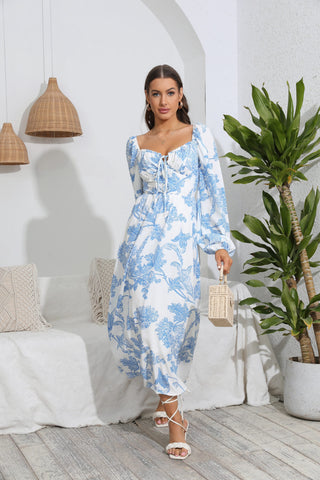 Shop Floral Tie Front Sweetheart Neck Midi Dress Now On Klozey Store - U.S. Fashion And Be Up-To-Fashion!