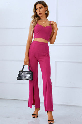 Shop Sweetheart Neck Sports Cami and Slit Ankle Flare Pants Set Now On Klozey Store - U.S. Fashion And Be Up-To-Fashion!