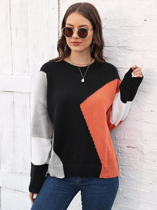 Shop Color Block Round Neck Sweater Now On Klozey Store - Trendy U.S. Premium Women Apparel & Accessories And Be Up-To-Fashion!