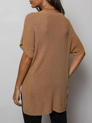 Shop V-Neck Slit High-Low Knit Top Now On Klozey Store - Trendy U.S. Premium Women Apparel & Accessories And Be Up-To-Fashion!