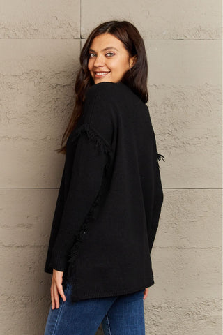 Shop Ninexis Full Size Buttoned Dropped Shoulder Raw Hem Pullover Sweater Now On Klozey Store - Trendy U.S. Premium Women Apparel & Accessories And Be Up-To-Fashion!