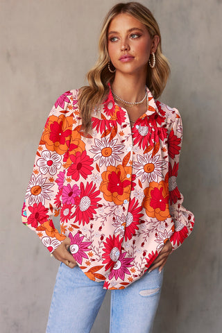 Shop Printed Collared Neck Long Sleeve Shirt Now On Klozey Store - Trendy U.S. Premium Women Apparel & Accessories And Be Up-To-Fashion!