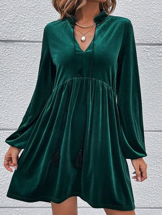 Shop Tied Neck Balloon Sleeve Mini Dress Now On Klozey Store - Trendy U.S. Premium Women Apparel & Accessories And Be Up-To-Fashion!