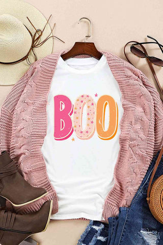Shop Round Neck Short Sleeve BOO Graphic T-Shirt Now On Klozey Store - Trendy U.S. Premium Women Apparel & Accessories And Be Up-To-Fashion!