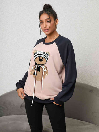 Shop Bear Graphic Raglan Sleeve Sweatshirt Now On Klozey Store - Trendy U.S. Premium Women Apparel & Accessories And Be Up-To-Fashion!