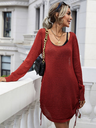 Shop Drawstring Detail Open Back Scoop Neck Knit Top Now On Klozey Store - Trendy U.S. Premium Women Apparel & Accessories And Be Up-To-Fashion!