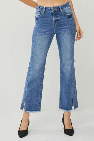 Shop RISEN High Waist Raw Hem Slit Straight Jeans Now On Klozey Store - Trendy U.S. Premium Women Apparel & Accessories And Be Up-To-Fashion!