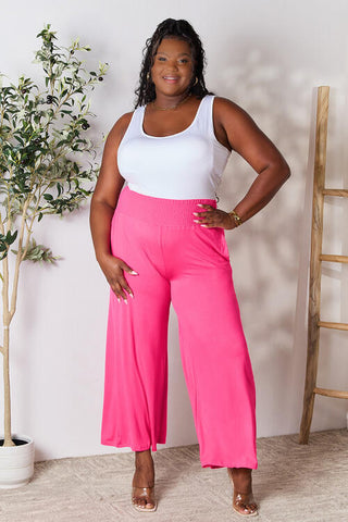 Shop Double Take Full Size Smocked Wide Waistband Wide Leg Pants Now On Klozey Store - Trendy U.S. Premium Women Apparel & Accessories And Be Up-To-Fashion!