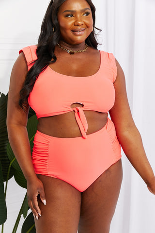 Shop Marina West Swim Sanibel Crop Swim Top and Ruched Bottoms Set in Coral Now On Klozey Store - Trendy U.S. Premium Women Apparel & Accessories And Be Up-To-Fashion!