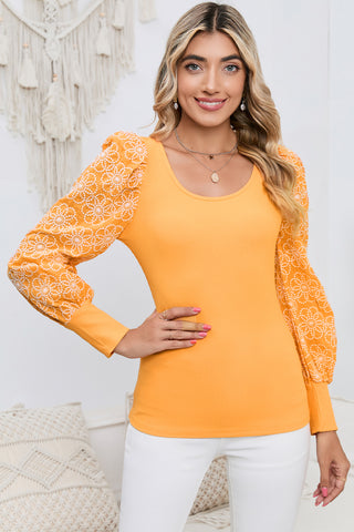 Shop Round Neck Puff Floral Sleeve Blouse Now On Klozey Store - Trendy U.S. Premium Women Apparel & Accessories And Be Up-To-Fashion!