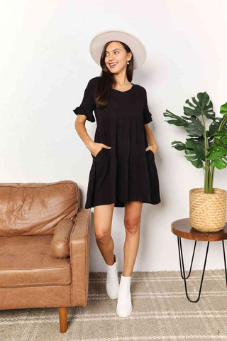 Shop Double Take V-Neck Flounce Sleeve Tiered Dress Now On Klozey Store - Trendy U.S. Premium Women Apparel & Accessories And Be Up-To-Fashion!