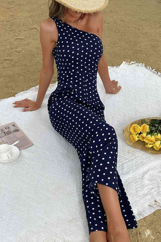 Shop Polka Dot One-Shoulder Jumpsuit Now On Klozey Store - Trendy U.S. Premium Women Apparel & Accessories And Be Up-To-Fashion!