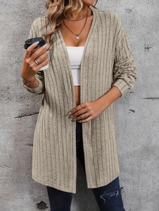 Shop Ribbed Open Front Dropped Shoulder Cardigan Now On Klozey Store - Trendy U.S. Premium Women Apparel & Accessories And Be Up-To-Fashion!