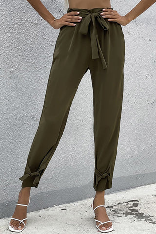 Shop Tie Detail Belted Pants with Pockets Now On Klozey Store - Trendy U.S. Premium Women Apparel & Accessories And Be Up-To-Fashion!
