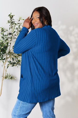 Shop Basic Bae Full Size Ribbed Open Front Cardigan with Pockets Now On Klozey Store - Trendy U.S. Premium Women Apparel & Accessories And Be Up-To-Fashion!