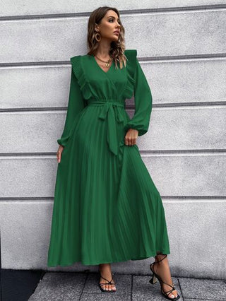 Shop Pleated Surplice Tie Waist Maxi Dress Now On Klozey Store - U.S. Fashion And Be Up-To-Fashion!