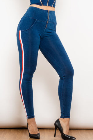 Shop Side Stripe Zip Closure Skinny Jeans Now On Klozey Store - Trendy U.S. Premium Women Apparel & Accessories And Be Up-To-Fashion!