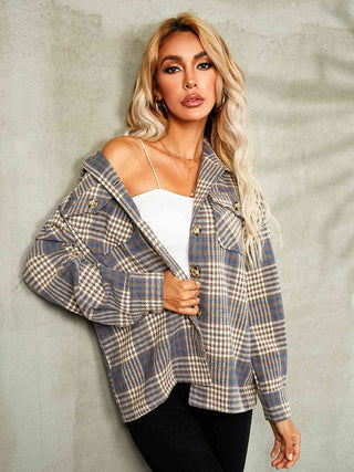 Shop Plaid Button Down Collared Jacket Now On Klozey Store - Trendy U.S. Premium Women Apparel & Accessories And Be Up-To-Fashion!