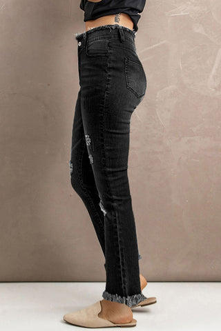 Shop Baeful High Waist Distressed Raw Hem Jeans Now On Klozey Store - Trendy U.S. Premium Women Apparel & Accessories And Be Up-To-Fashion!