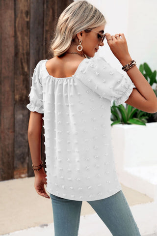 Shop Swiss Dot Puff Sleeve Square Neck Blouse Now On Klozey Store - Trendy U.S. Premium Women Apparel & Accessories And Be Up-To-Fashion!