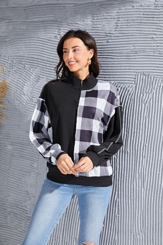 Shop Plaid Exposed Seam Long Sleeve Blouse Now On Klozey Store - Trendy U.S. Premium Women Apparel & Accessories And Be Up-To-Fashion!